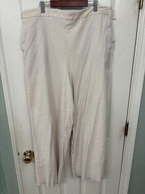 🛍️ Express Linen Blend Wide Leg Pants Beige Cream High Waist Stretch Back XL